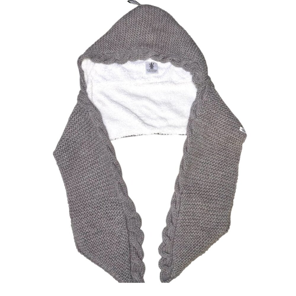NWT Nirvanna Designs 2 Pocket Scarf Hood Cocoa Brown Gray OS